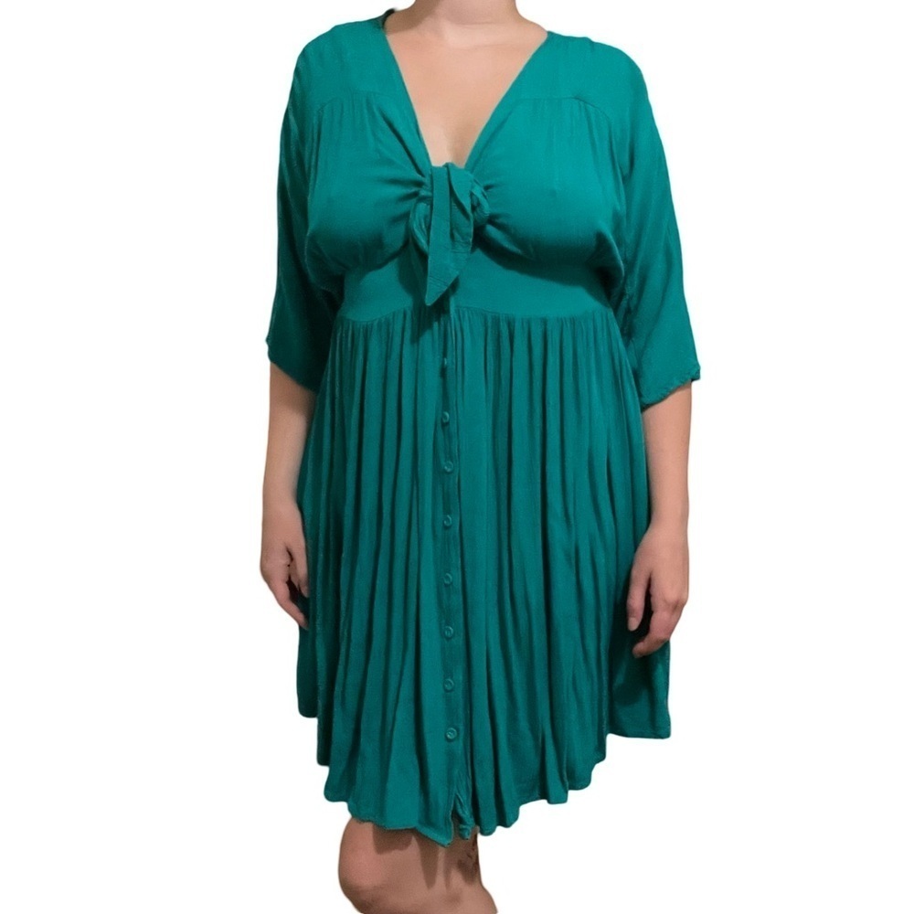 ASOS Size 6 Front Tie Cutout Swing Dress Bow Flutter Sleeves V Neck Jewel Tone